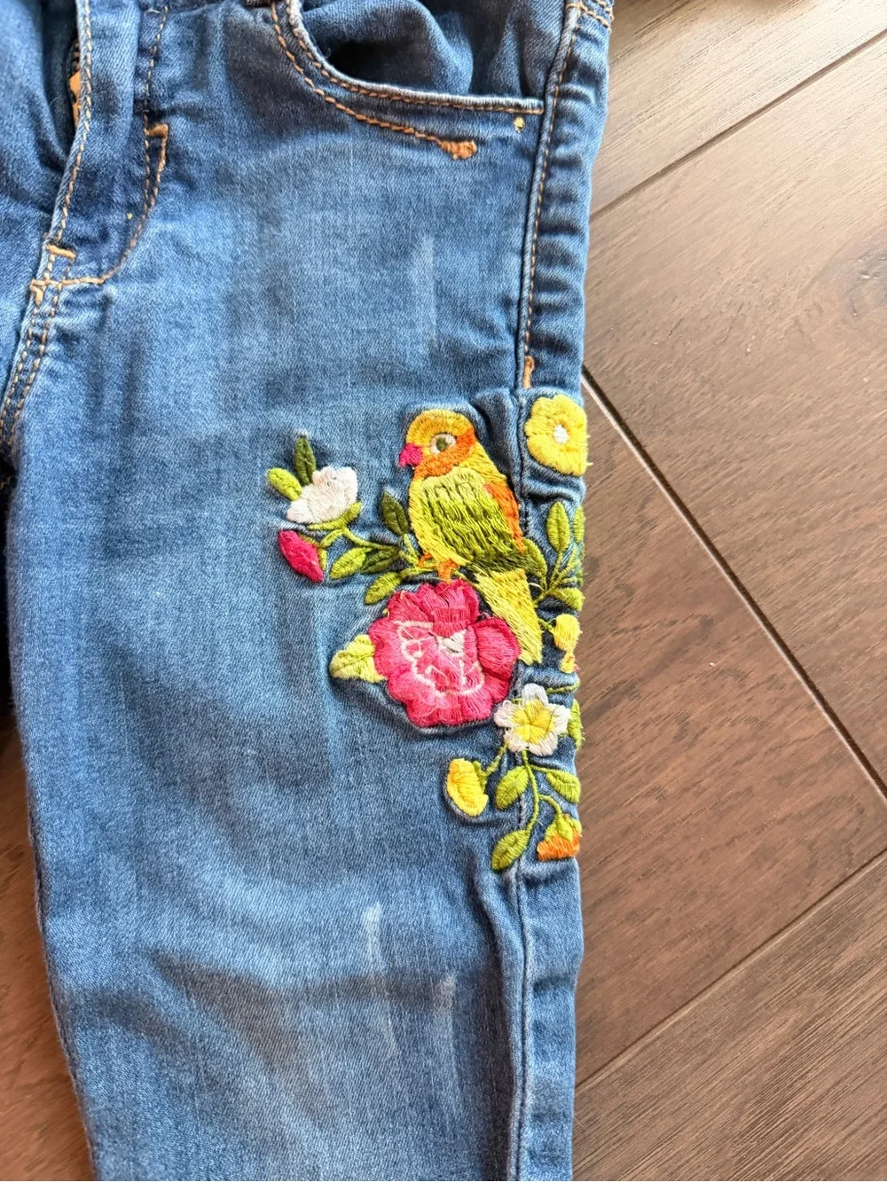 Mayoral Yellow Ruffle Tank with Embroidered Blue Jeans